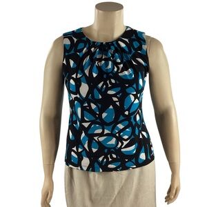 Calvin Klein Sleeveless Blouse Abstract Print Blue Multicolor Size L